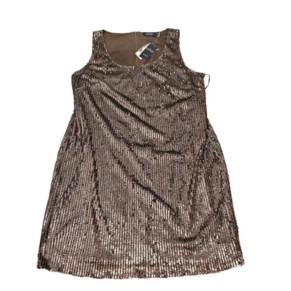 Ralph Lauren Sequined Sleeveless Cocktail Dress - Olive Fern/Bronze NWT $295!